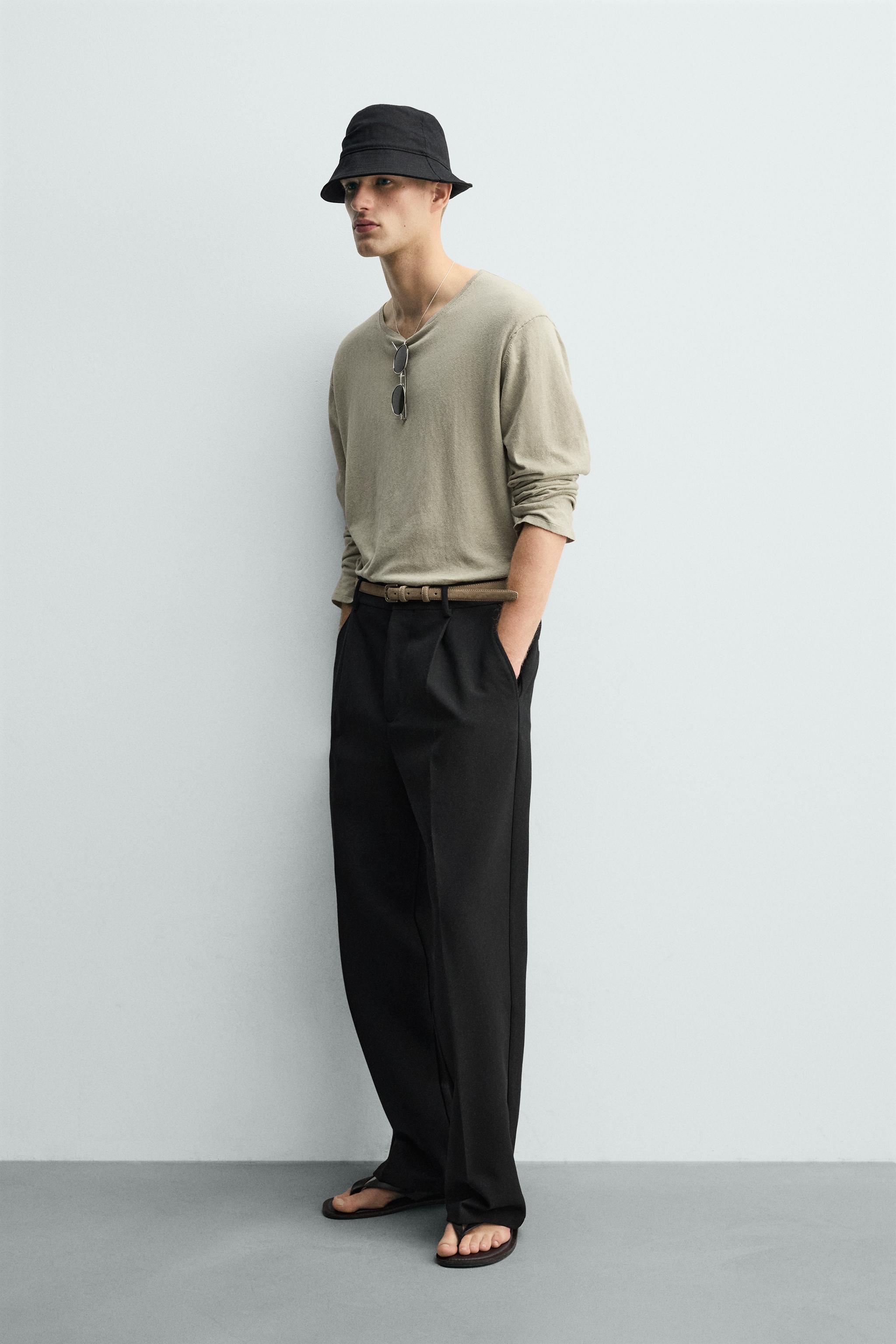 CROPPED PLEATED WIDE FIT PANTS